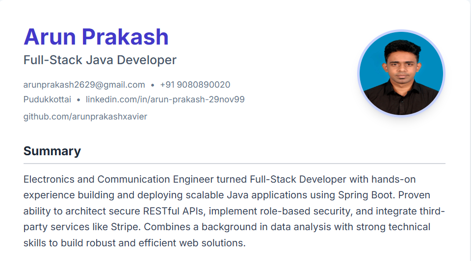 Interactive Resume Webpage Screenshot